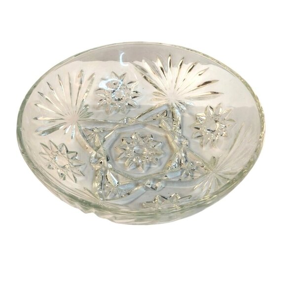 Vintage Crystal Glass Candy Dish With Lid Star Of David Fan Pattern Anchor Hocki - Picture 5 of 7